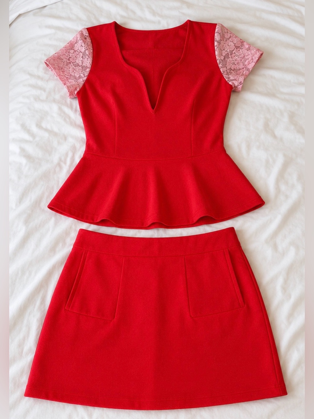 Red Two Piece Skirt and Top Outfit